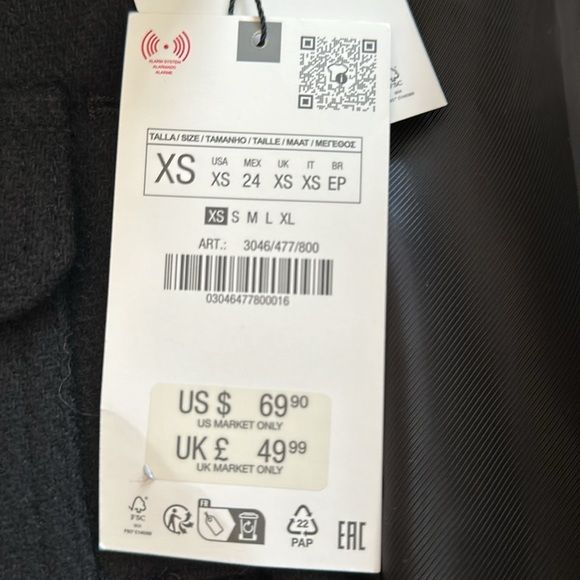 Zara short wool blend jacket coat black 3046/377 XS - Picture 9 of 9